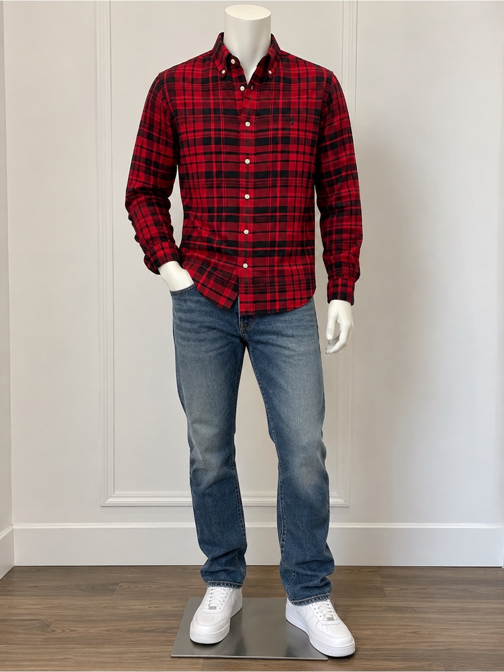 Polo by Ralph Lauren Red and Black Plaid Lightweight Shirt Jacket